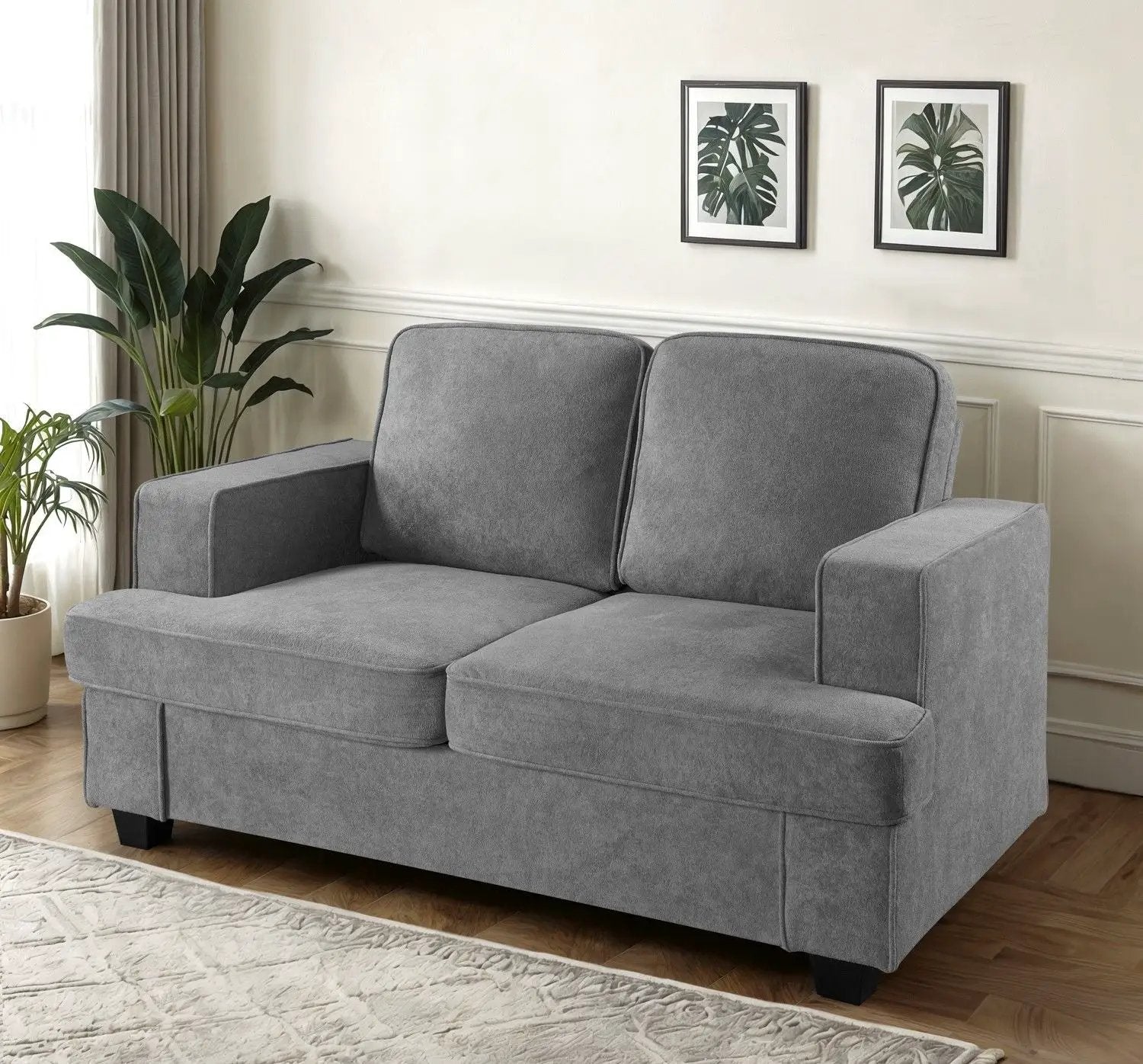 Modern Loveseat, Comfortable 2 Seater Couch With Deep Seating, Loose Back Cushions, Wide Arms by HouseOfZazla