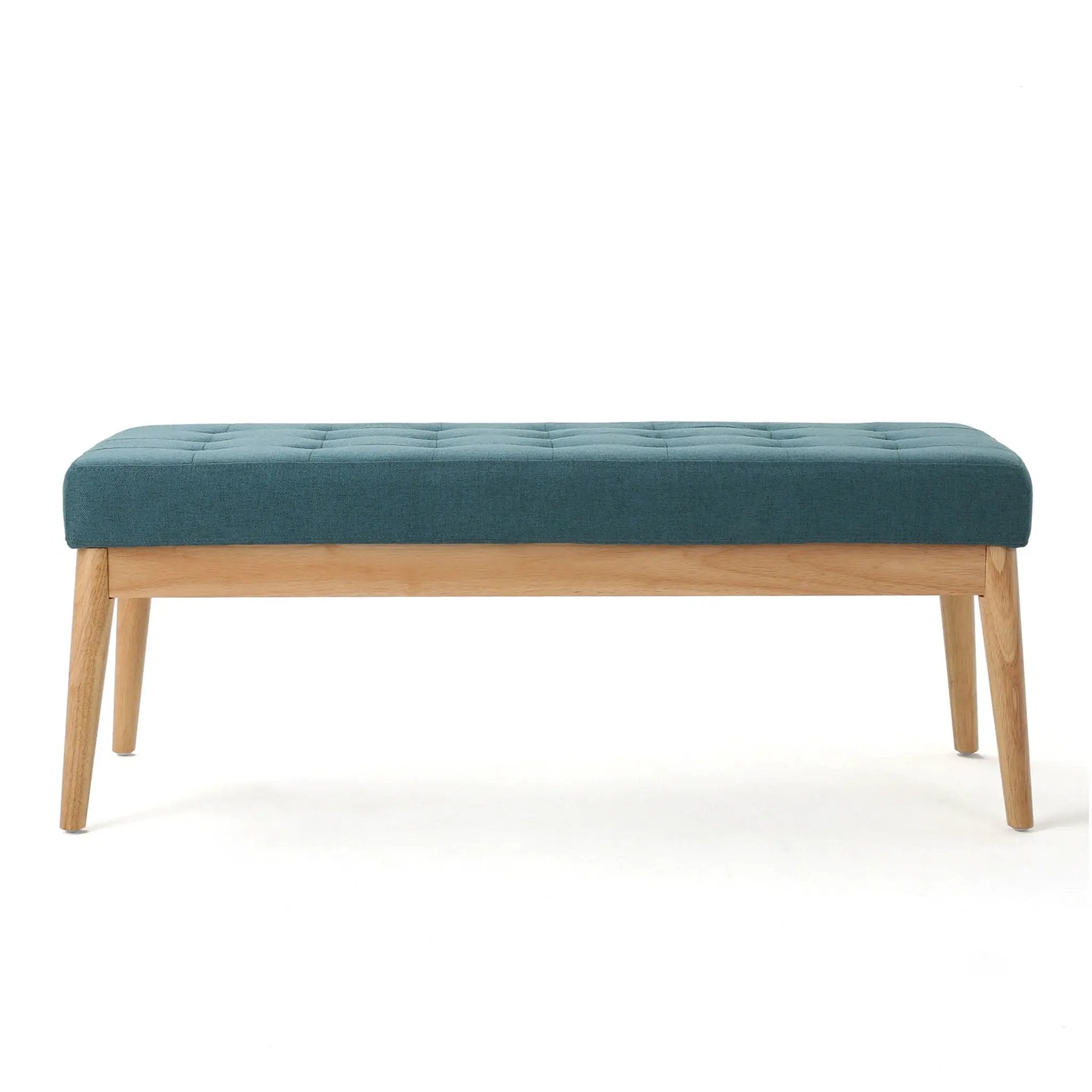 Vibratory Button Tufted Upholstered Ottoman with Splayed Wooden Legs by HouseOfZazla