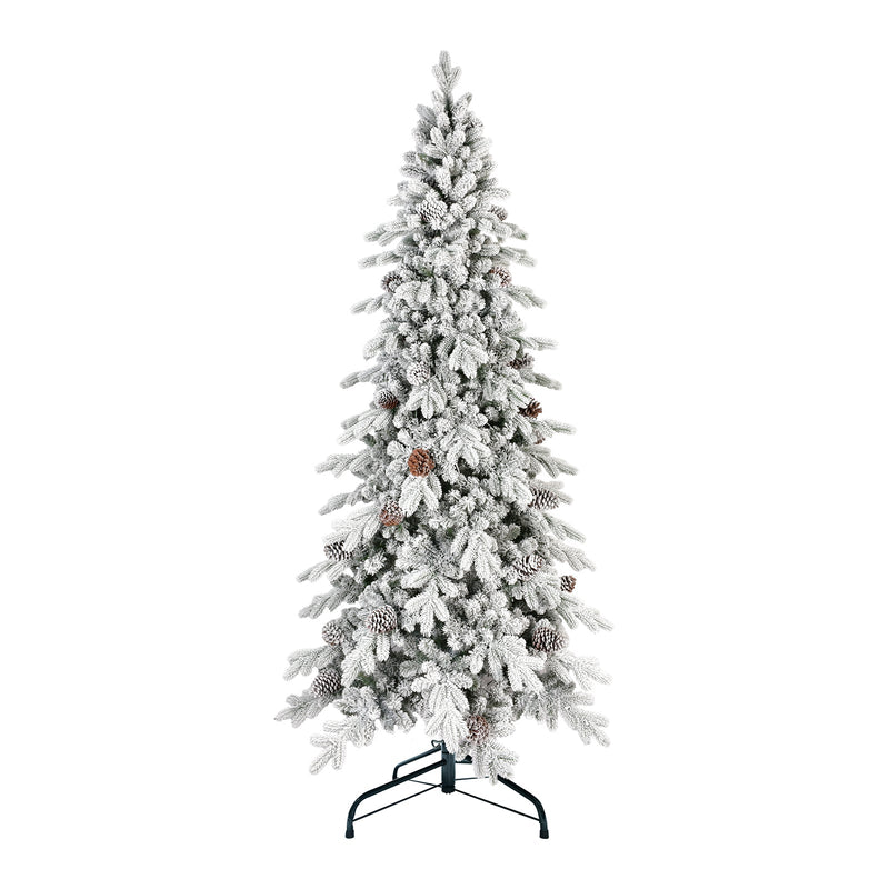 9 Ft Flocked PE/PVC Christmas Tree with Real Pine Cones - Snowy Finish, photo 3 of 9