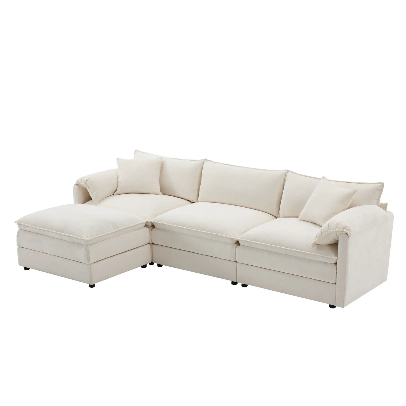 Modular Sectional With Deep And Wide Seat, Cloud Couch Set With Double Cushions Sofa With Movable Ottoman by Unique Piece Furniture