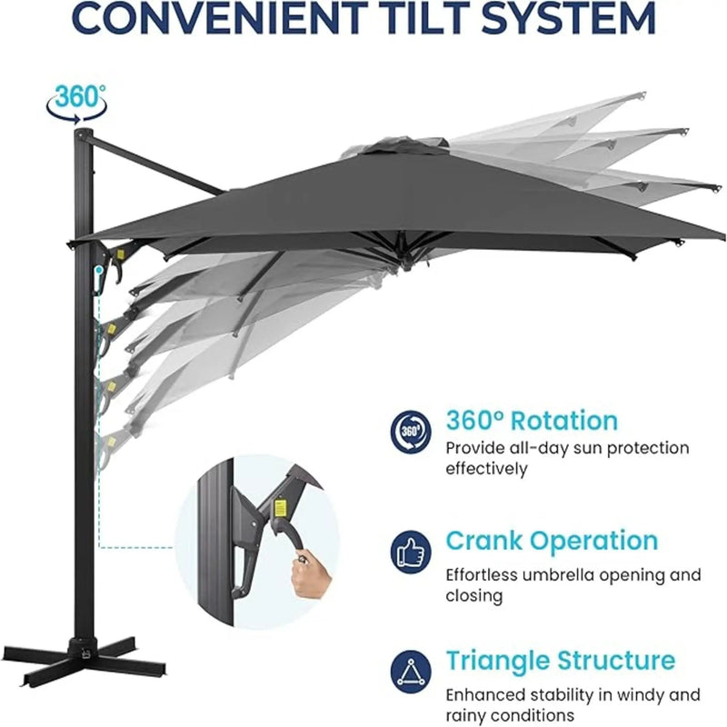 Round Cantilever Patio Umbrella With 360 Rotation & Infinite Tilt Adjustment by HouseOfZazla