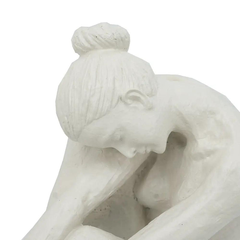 10.5x4.5x9' Seated Stone and Resin Woman Figurine with Smooth White Finish by HouseOfZazla