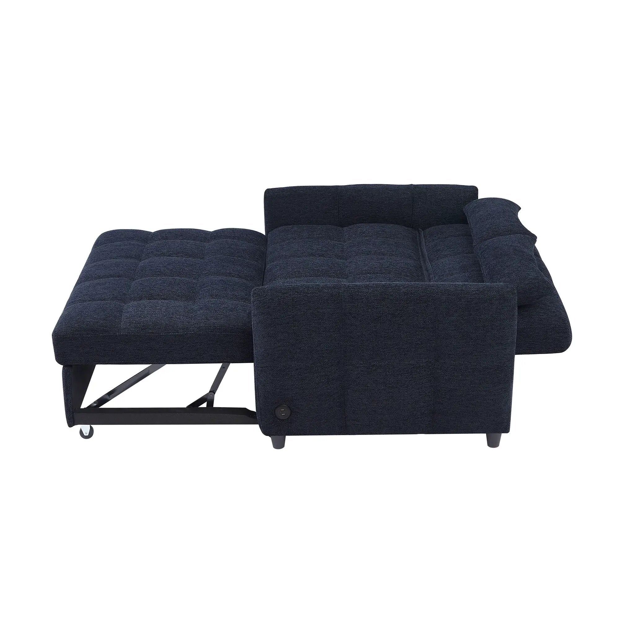 Loveseat Sofa Pull-Out Bed With Adjustable Backrest, 3 USB Ports And 2 Lumbar Pillows For Living Room by HouseOfZazla