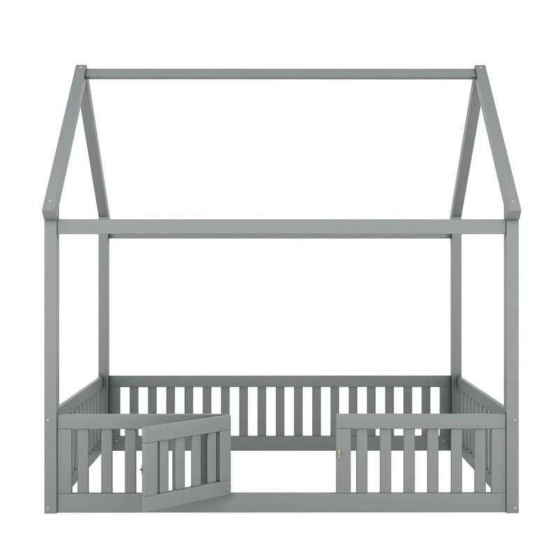 Wood House Bed With Fence And Door by HouseOfZazla