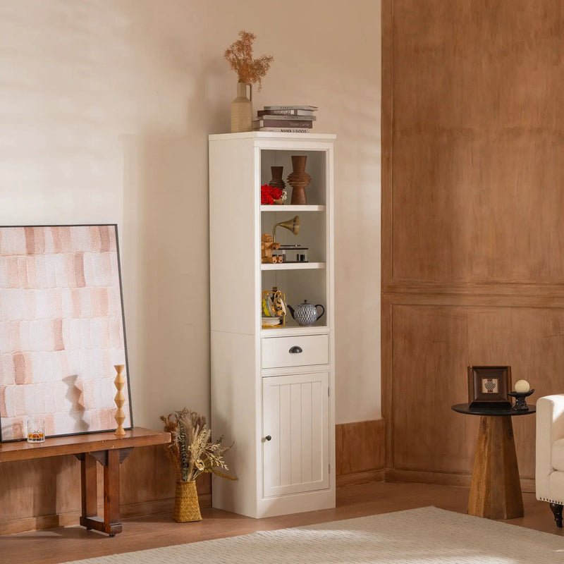 Retro Style 75'' Tall Display Shelf With Cabinet For Hallways Living Room Kitchen - White by HouseOfZazla