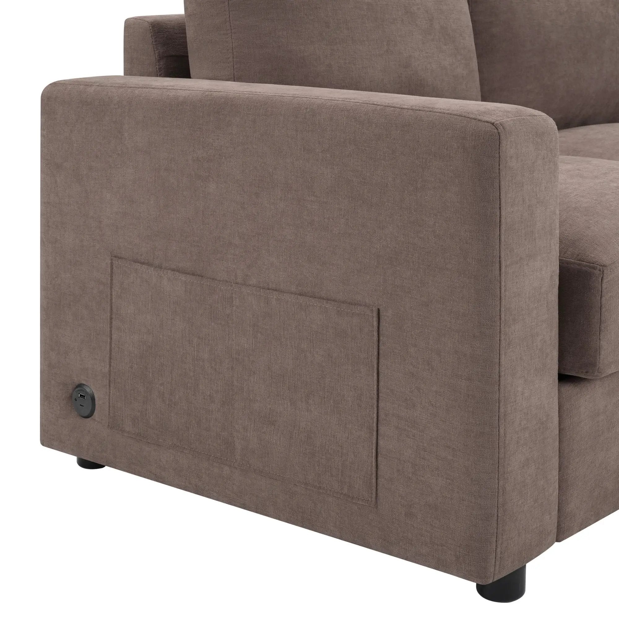 Modern L-Shaped Sectional Sofa With Curved Chaise, USB Ports, And Side Storage Pockets by HouseOfZazla