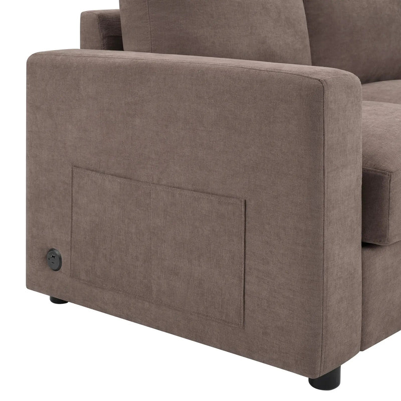 Modern L-Shaped Sectional Sofa With Curved Chaise, USB Ports, And Side Storage Pockets by HouseOfZazla