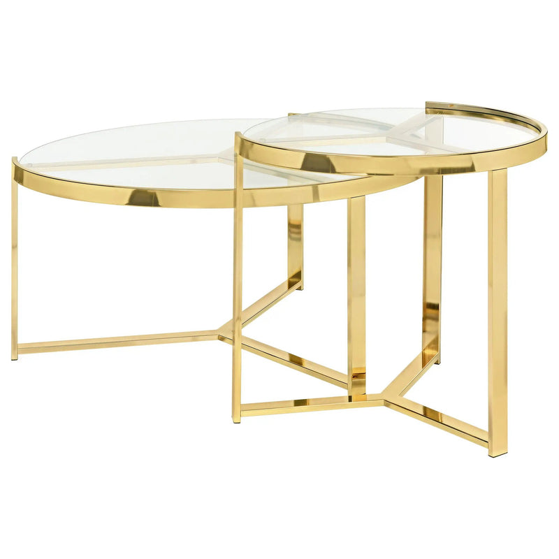 Delia 2-Piece Round Glass Top Nesting Coffee Table Gold by Unique Piece Furniture