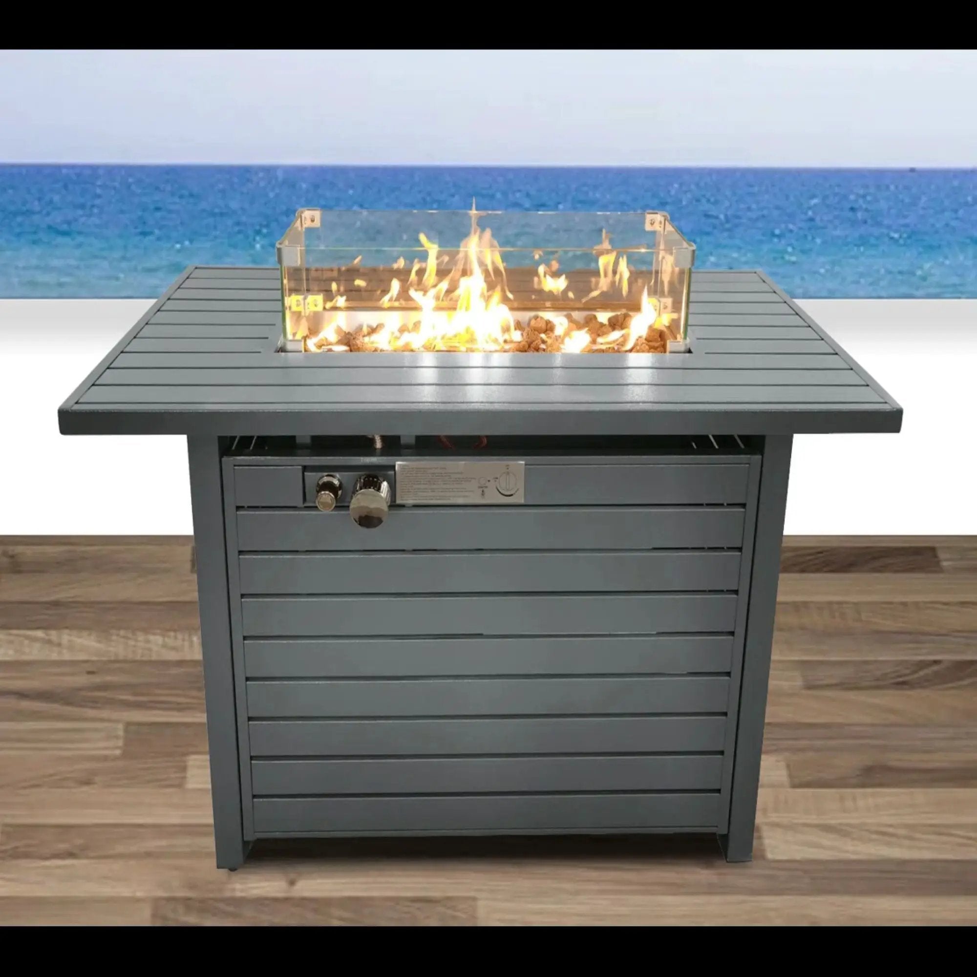 Propane Fire Pit Table With Lid - Gray by Unique Piece Furniture