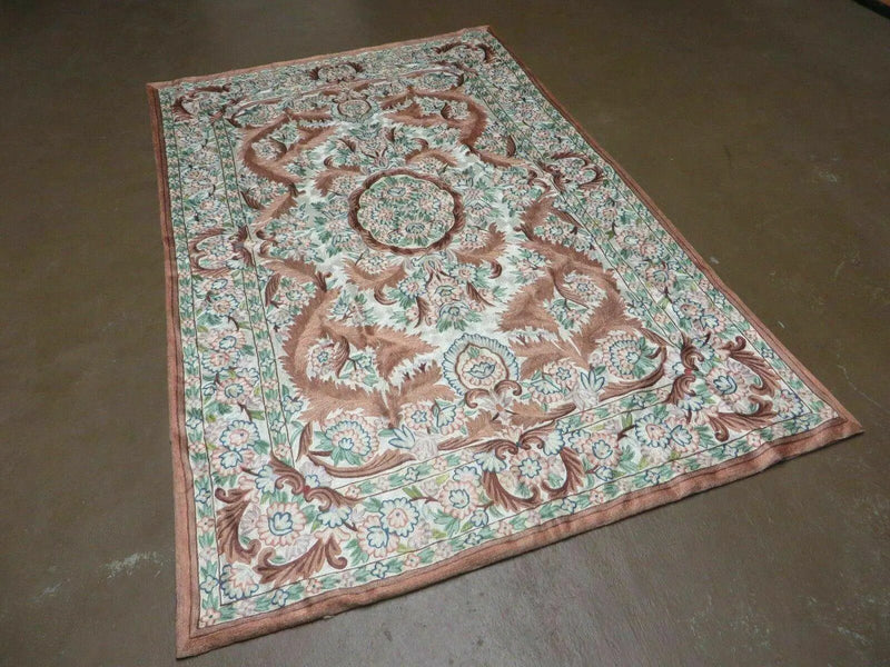 4' X 6' Vintage Embroidery Hand Stitched Rug Silk On Cotton India Backing Nice by Jewel Rugs