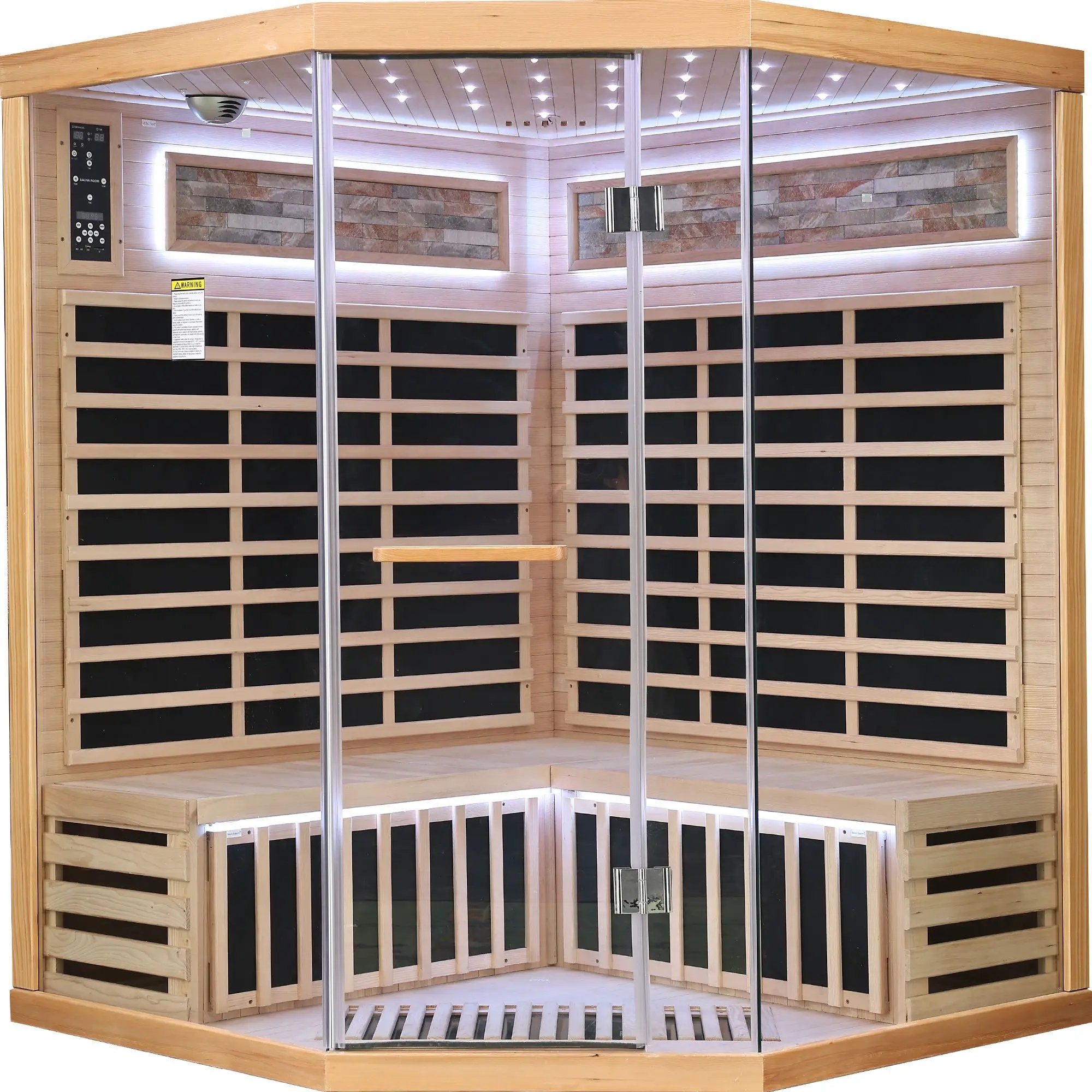 Pentagonal Sauna Room With Carbon Heating Plates - American White Oak by HouseOfZazla