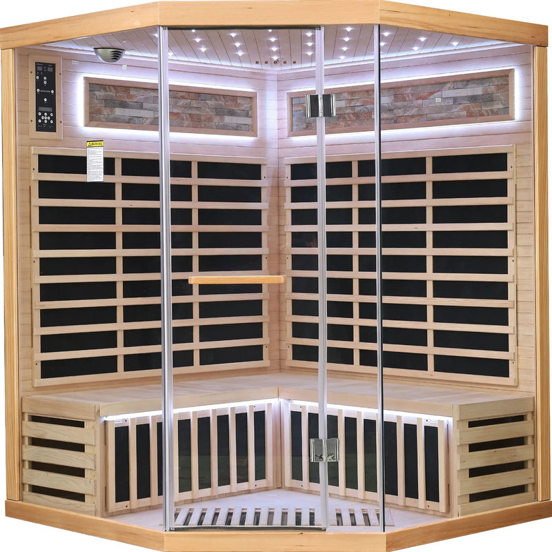 Pentagonal Sauna Room With Carbon Heating Plates - American White Oak by HouseOfZazla