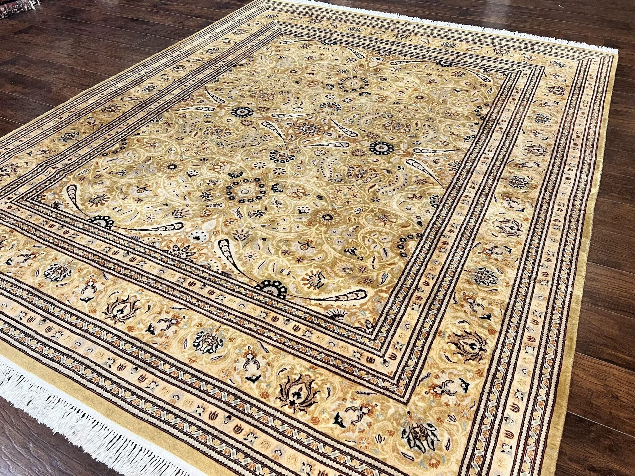 Pak Persian Rug 8x10, Wool Hand Knotted Vintage Carpet, Safavieh Rug, Gold Tan, 270 KPSI by Jewel Rugs