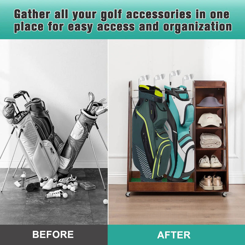 Premium Wooden Golf Bag Organizer for Garage by HouseOfZazla