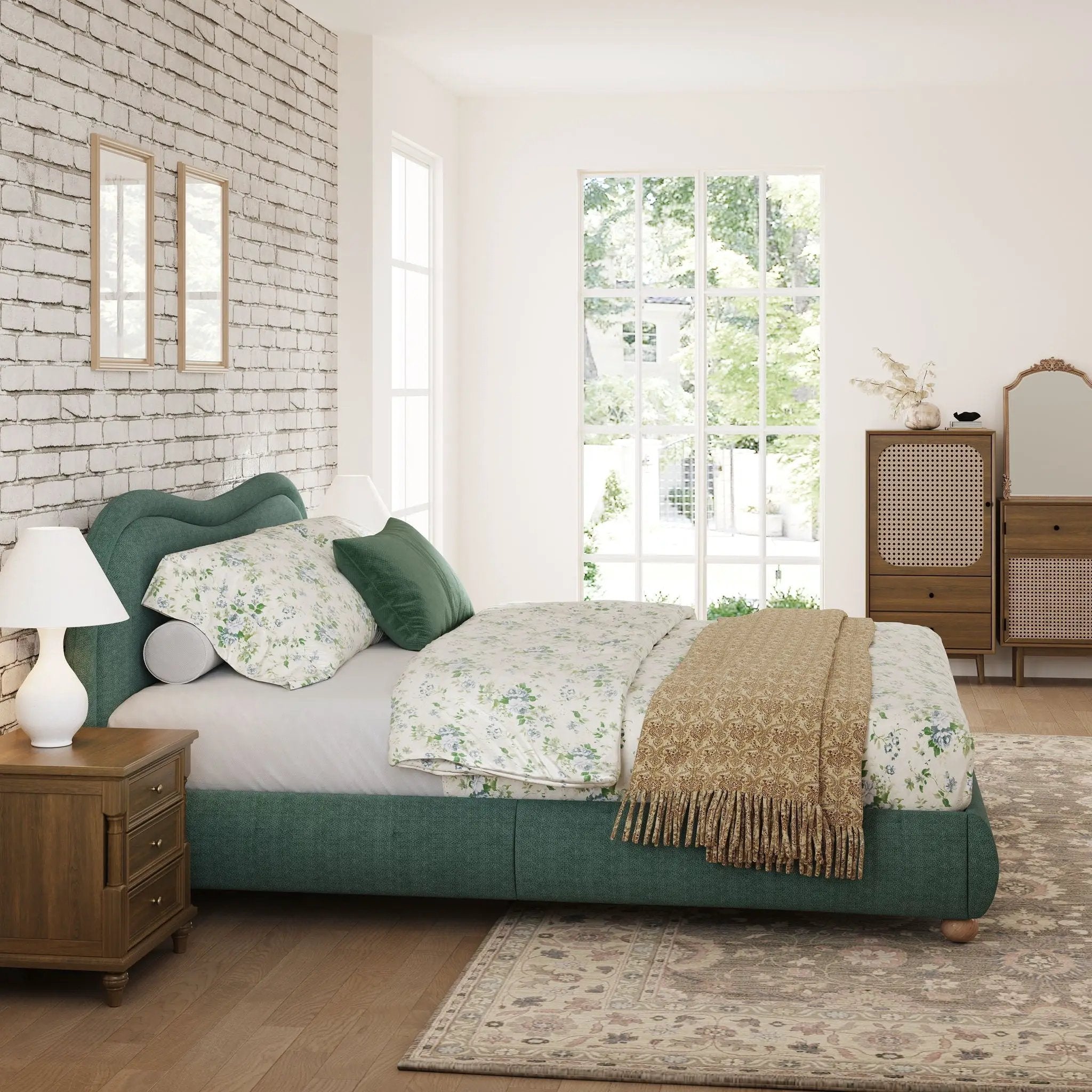 Upholstered Platform Bed Frame With Curved Headboard by HouseOfZazla