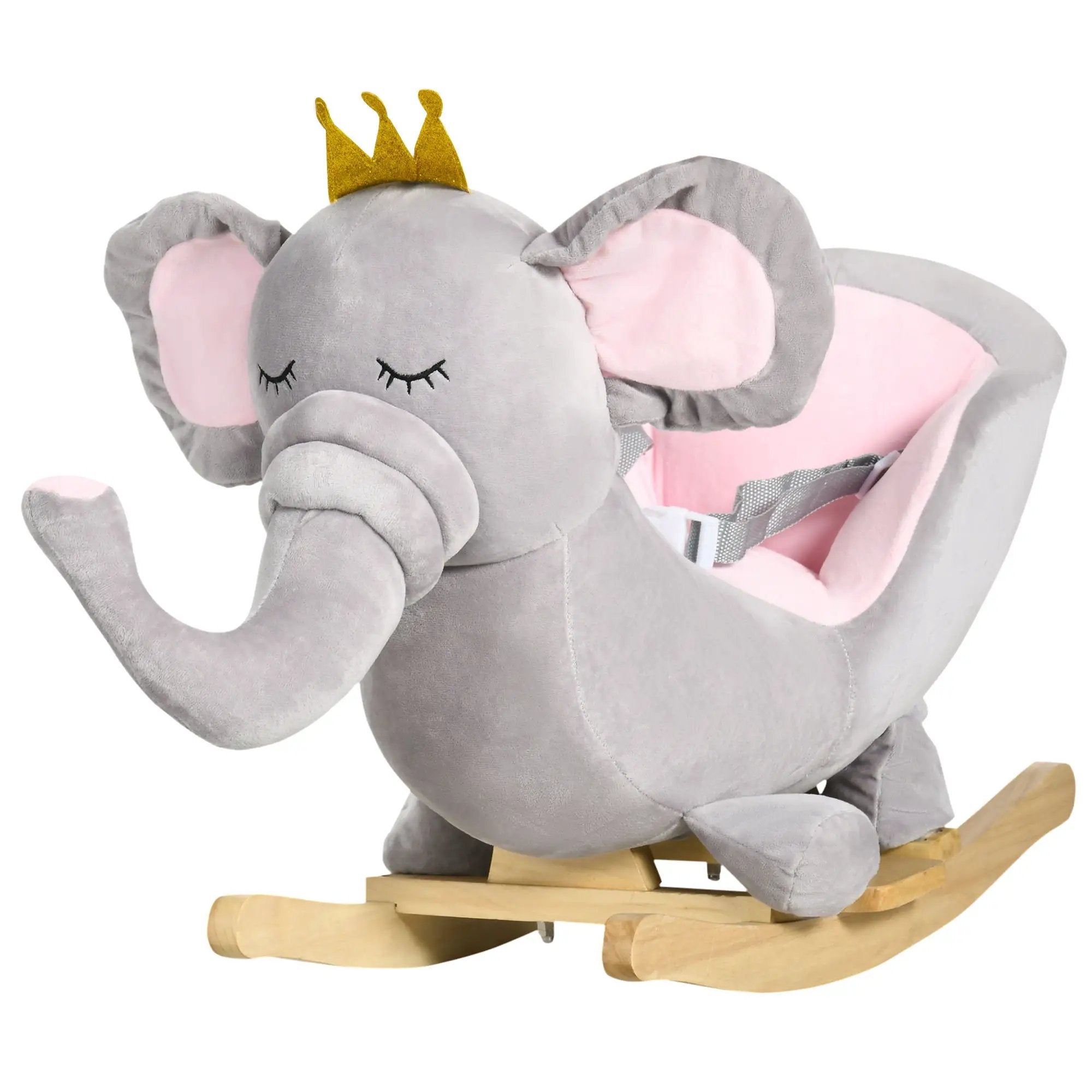 Qaba - Baby Rocking Horse Elephant Rocking Chair Toddler Rocker Toy With Sound Wooden Base Seat Safety Belt For 1.5-3 Year Old - Gray by Unique Piece Furniture