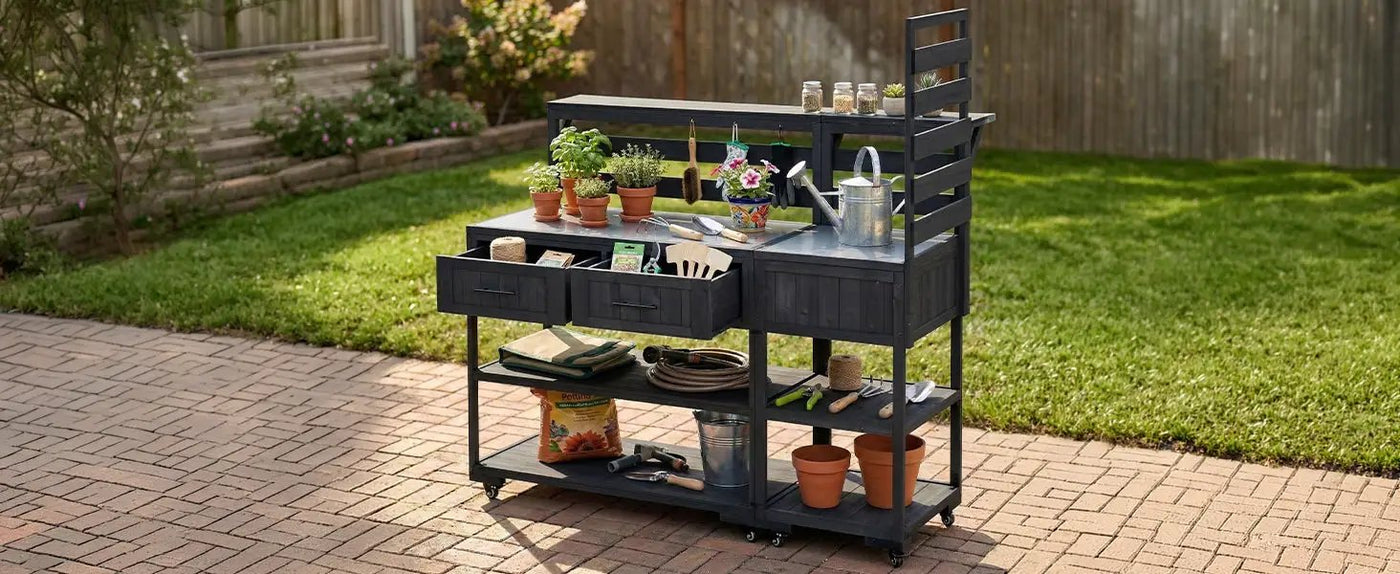 TOPMAX 62.3'' Patio Kitchen Island Solid Wood Kitchen Cart by HouseOfZazla
