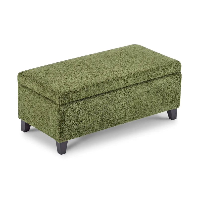 Storage Ottoman with Flip-Top Lid, Easy Assembly, Boucle Fabric & Rubber Wood Legs by HouseOfZazla