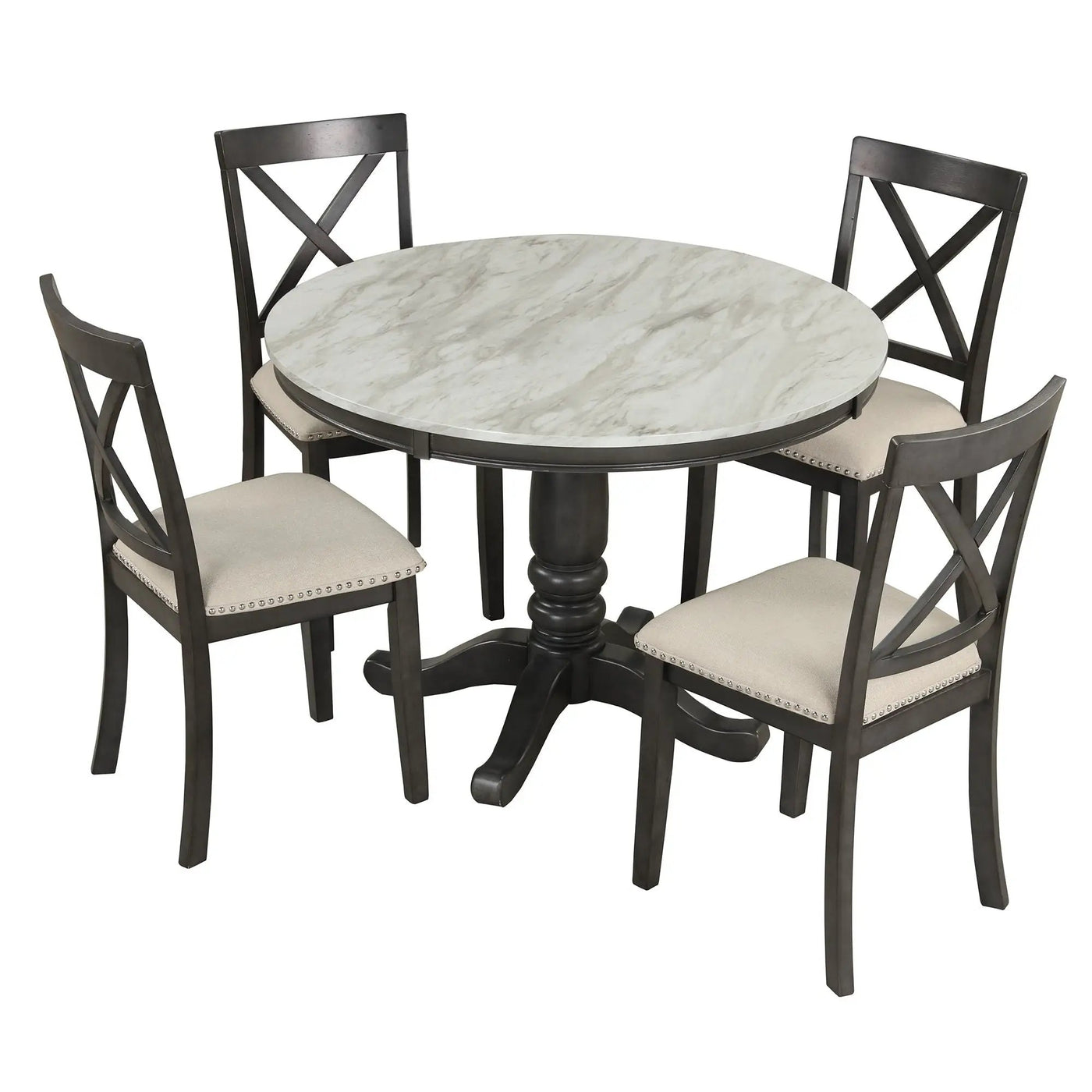 5 Pieces Dining Table And Chairs Set For 4 Persons, Kitchen Room Solid Wood Table With 4 Chairs by Unique Piece Furniture