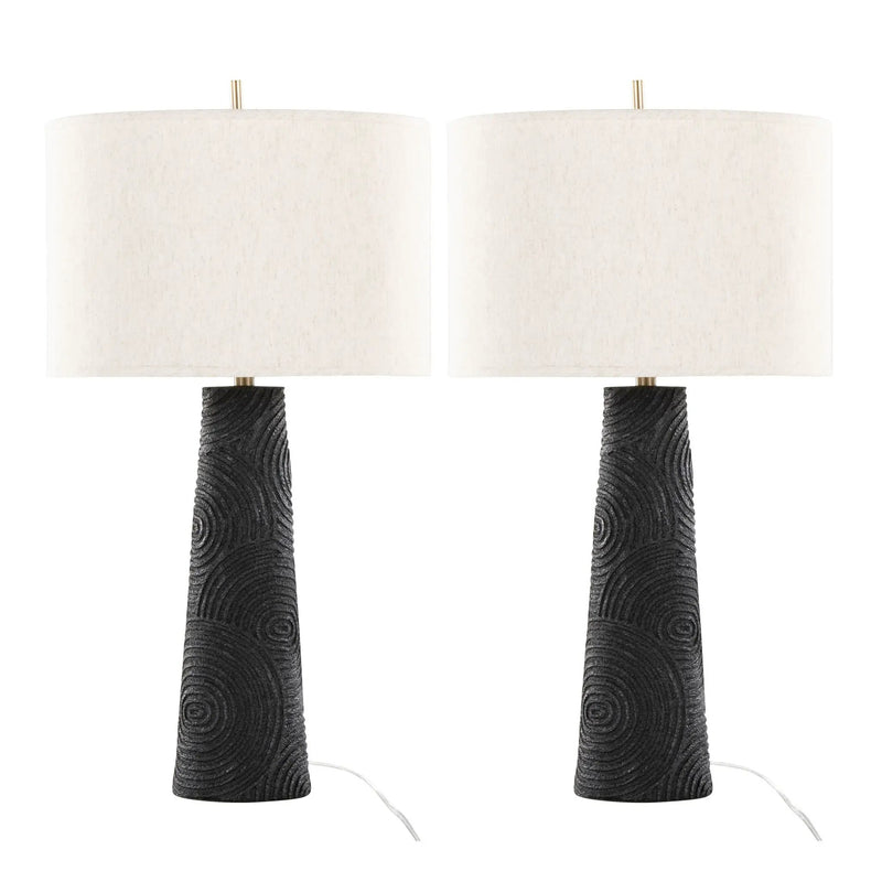 Kona - Contemporary Table Lamp (Set of 2) - Matte Black / Modern Brass / Natural by HouseOfZazla