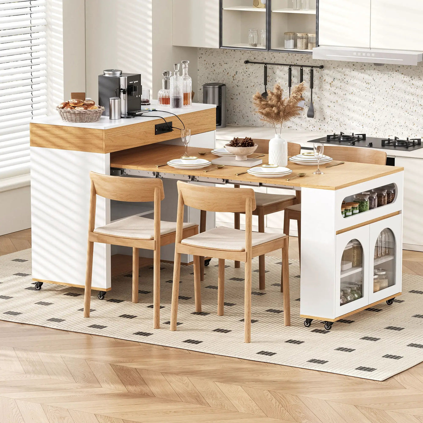 Extendable Dining Table With Folding Top, Rolling Kitchen Island With Drawers And Power Outlet by HouseOfZazla