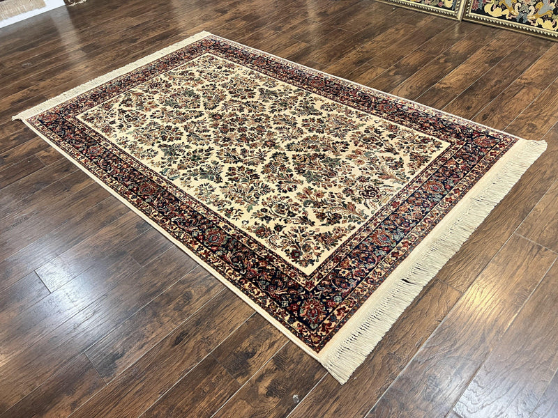 Karastan Rug 5.9 x 9 Ivory Sarouk #760, Vintage Wool Original Collection 700 Series, Discontinued by Jewel Rugs