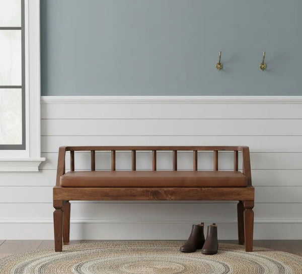 Artisan Furniture Solid Wood Bordeaux Leather Bench
