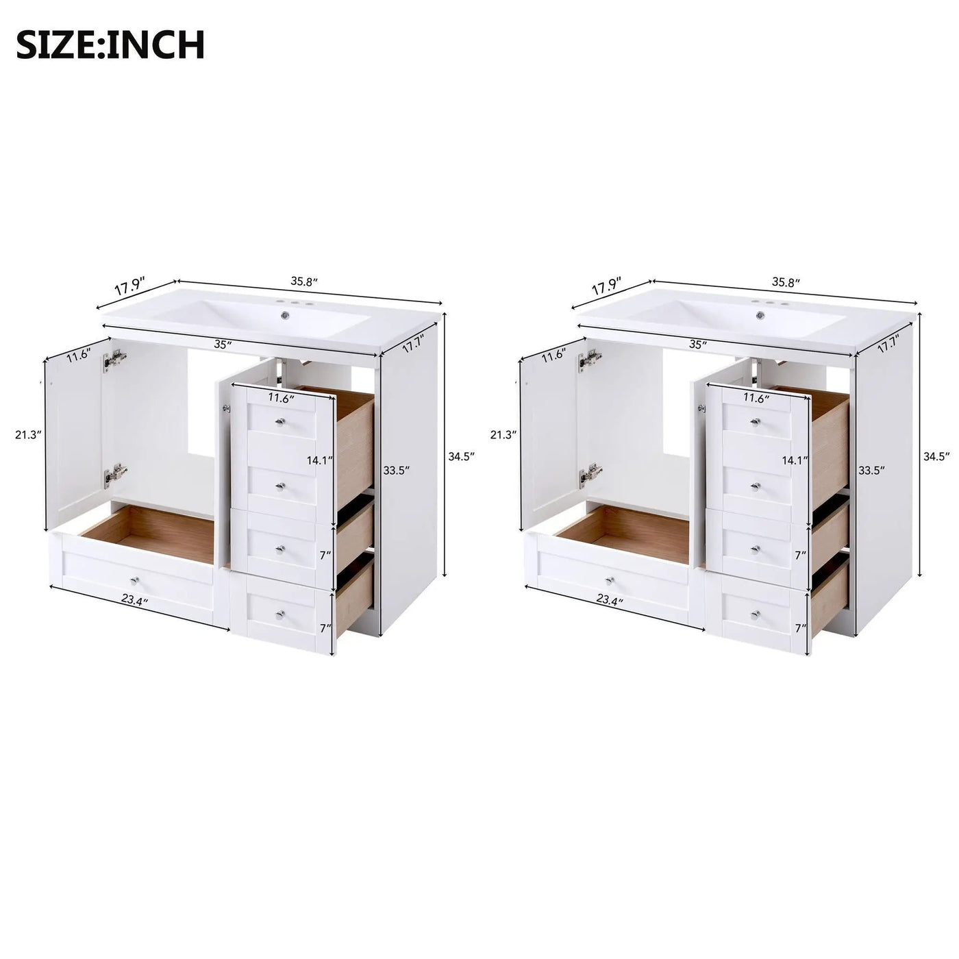 Shaker Free Standing Bathroom Vanity Cabinet & Sink, Soft Close Drawers, Soft Close Doors by Unique Piece Furniture