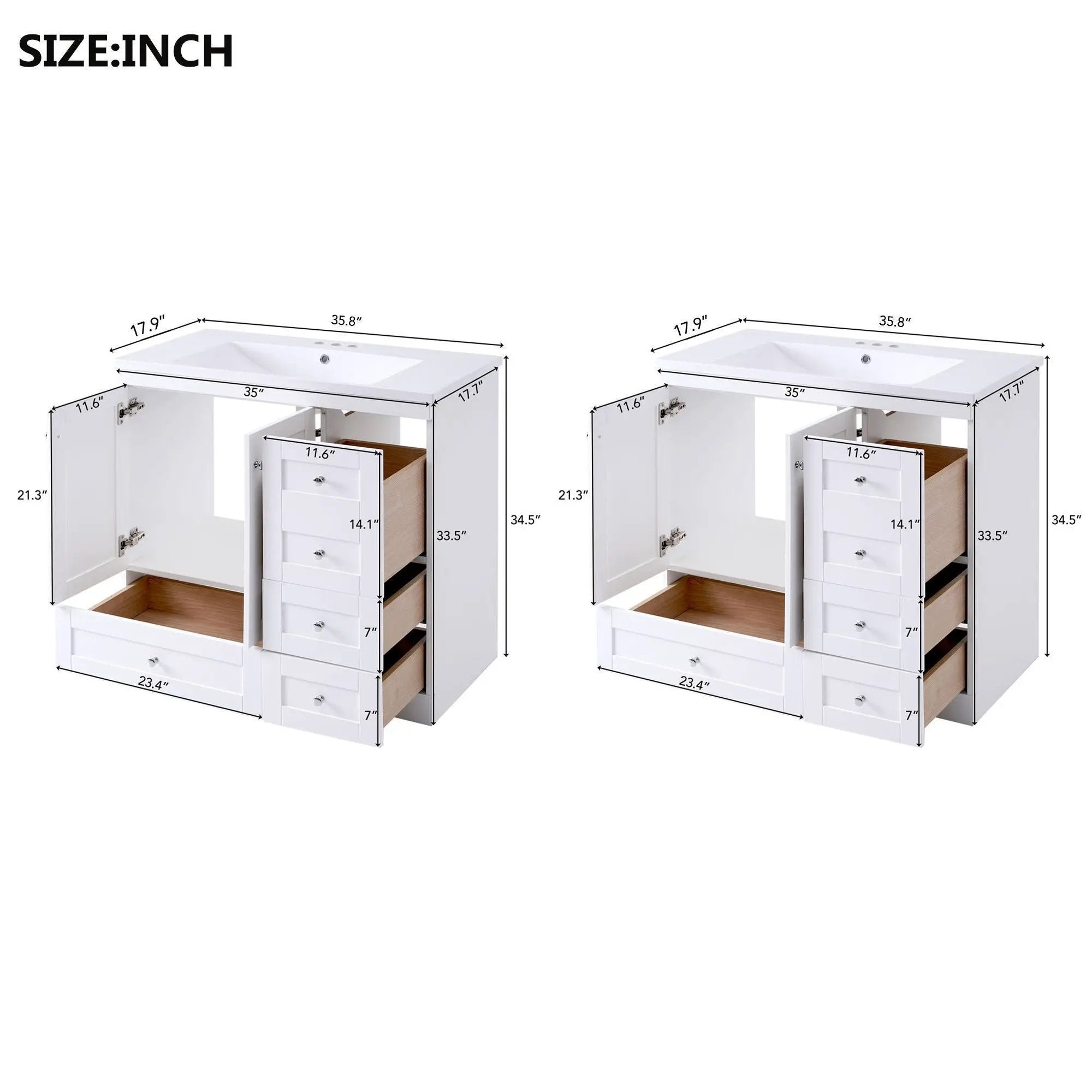 Shaker Free Standing Bathroom Vanity Cabinet & Sink, Soft Close Drawers, Soft Close Doors by HouseOfZazla