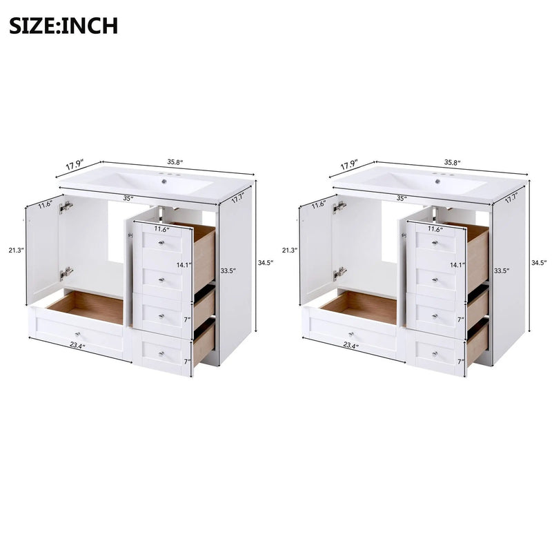 Shaker Free Standing Bathroom Vanity Cabinet & Sink, Soft Close Drawers, Soft Close Doors by HouseOfZazla