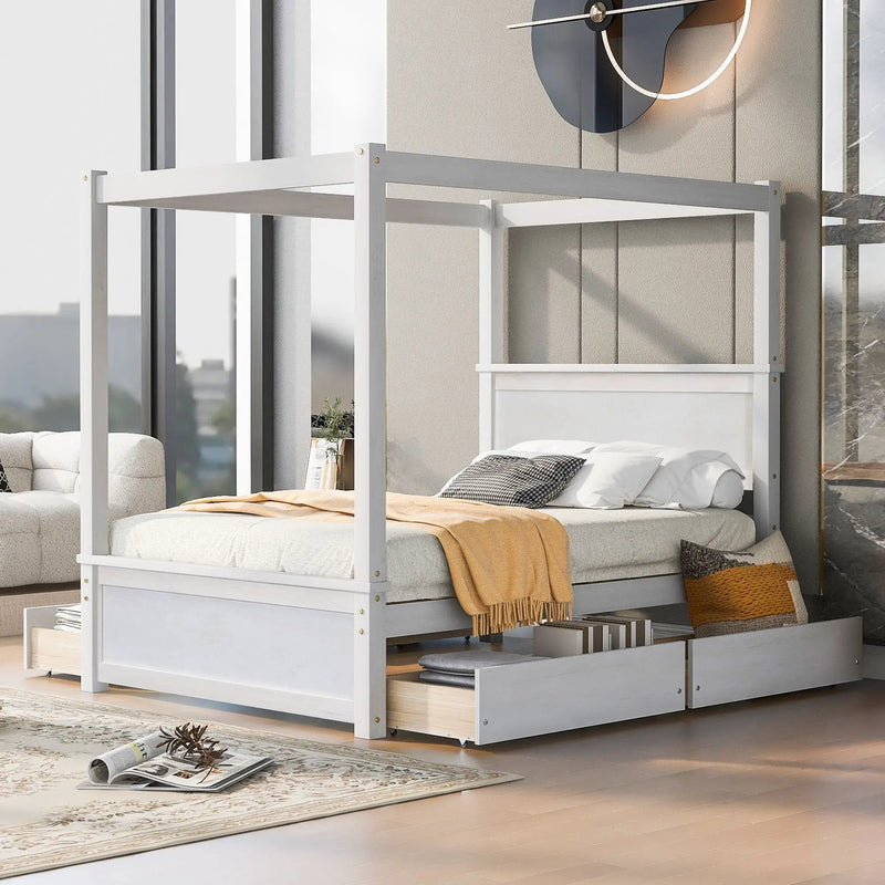 Canopy Platform Bed With Drawers, Support Slats, No Box Spring Needed by Unique Piece Furniture