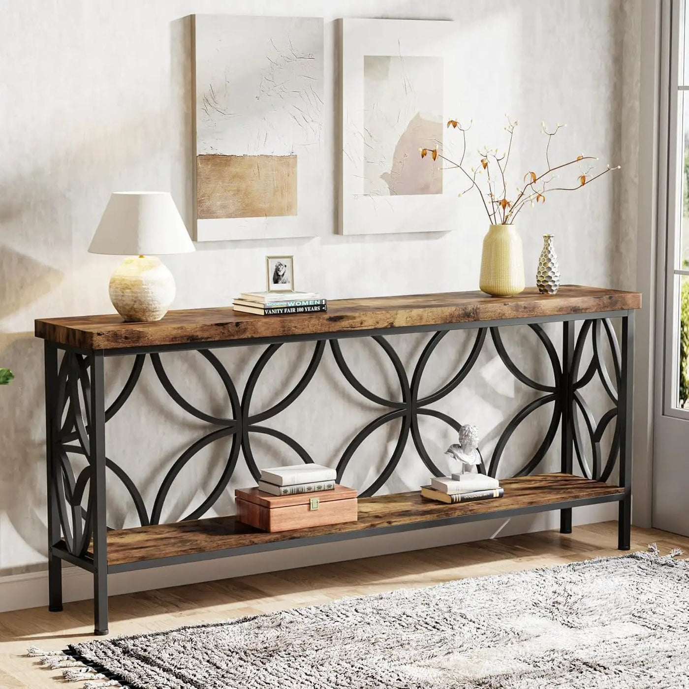 Extra Long Console Table With Open Storage Shelves by HouseOfZazla