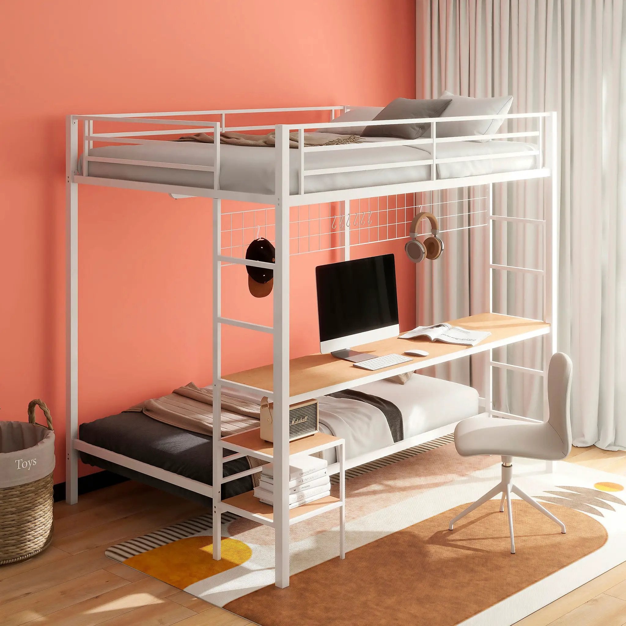 Bettoni Metal Full Over Twin Workstation Bunk Bed Matte White by Unique Piece Furniture