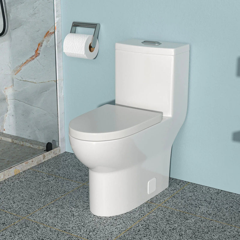 1 Piece Toilet With Dual Flush, Soft Closing Seat - White by HouseOfZazla