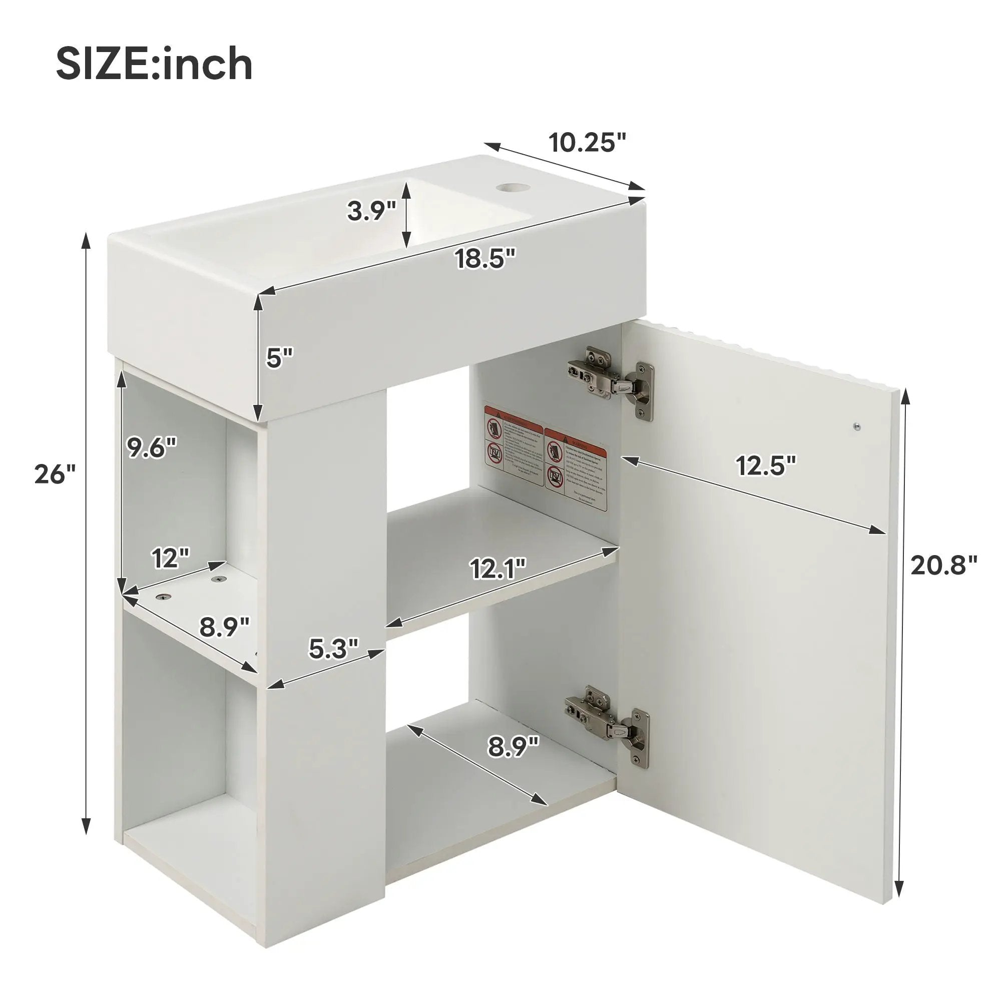 Floating Bathroom Vanity With Resin Basin, Left Side Storage - White by HouseOfZazla
