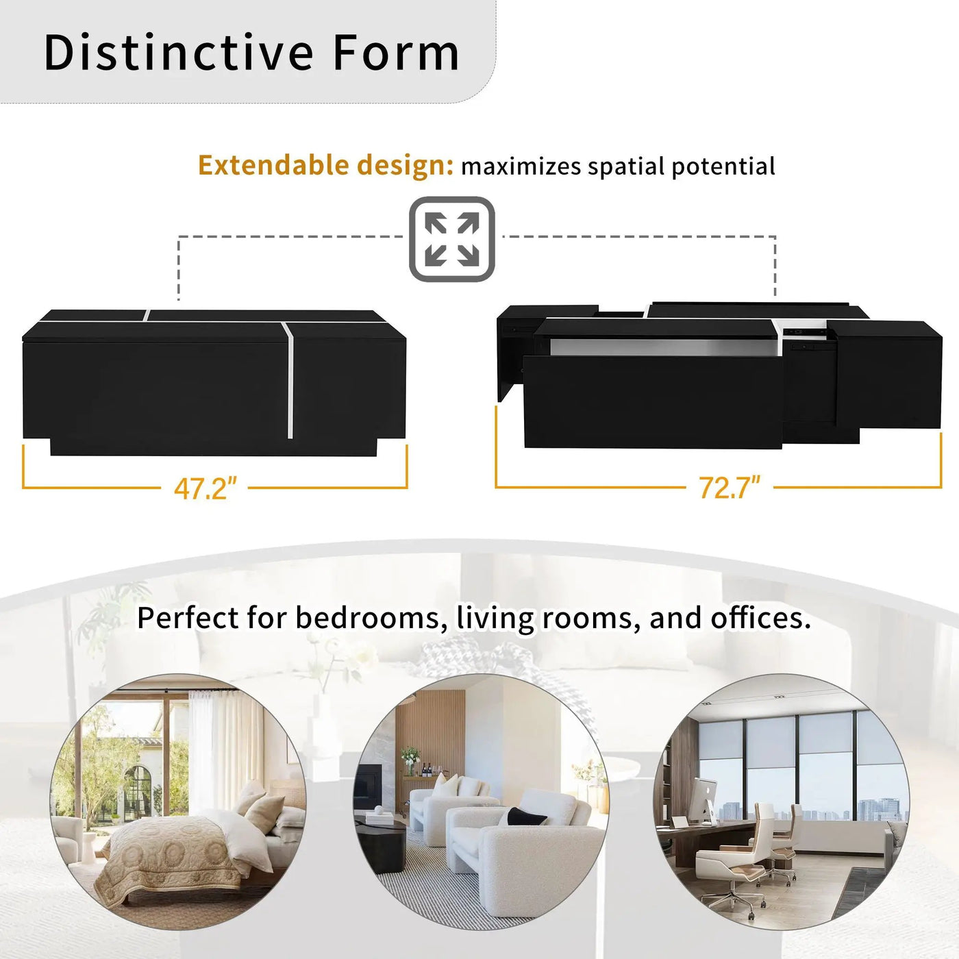 Extendable Coffee Table With 2 Hidden Storage Space And 2 Drawers For Living Room by HouseOfZazla