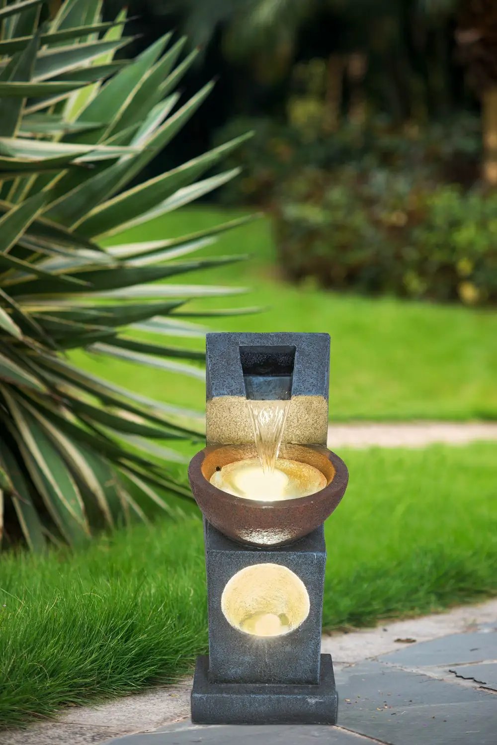 Sculptural Water Fountain With Bowl Basin, With Light And Pump, For Indoor And Outdoor - Brown / Black by HouseOfZazla
