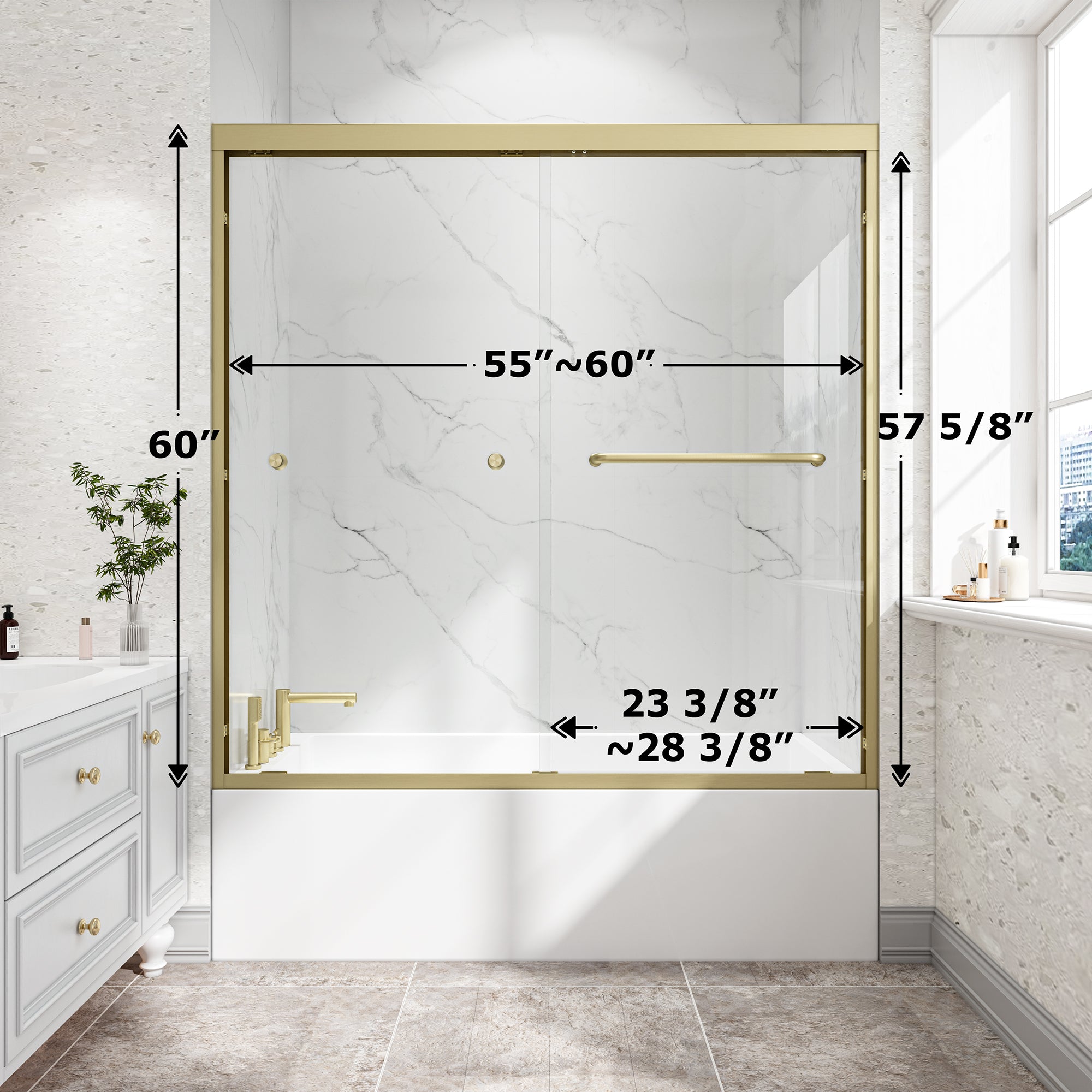 55"-60" W x 60" H Brushed Shower Door by HouseOfZazla