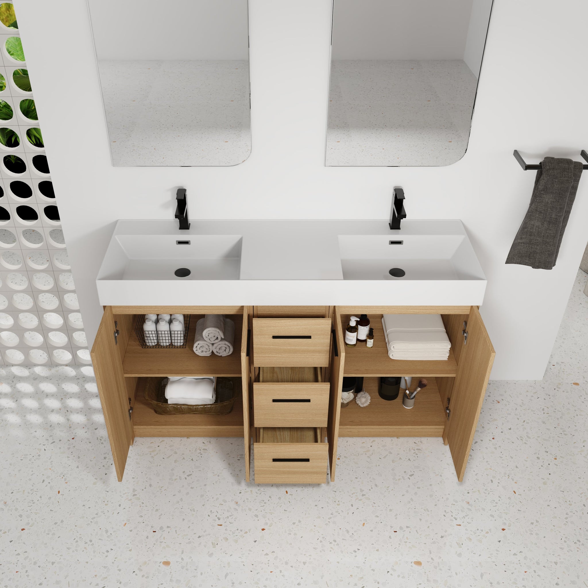 60" Double Sink Bathroom Vanity with 3 Drawers and Large Storage by HouseOfZazla