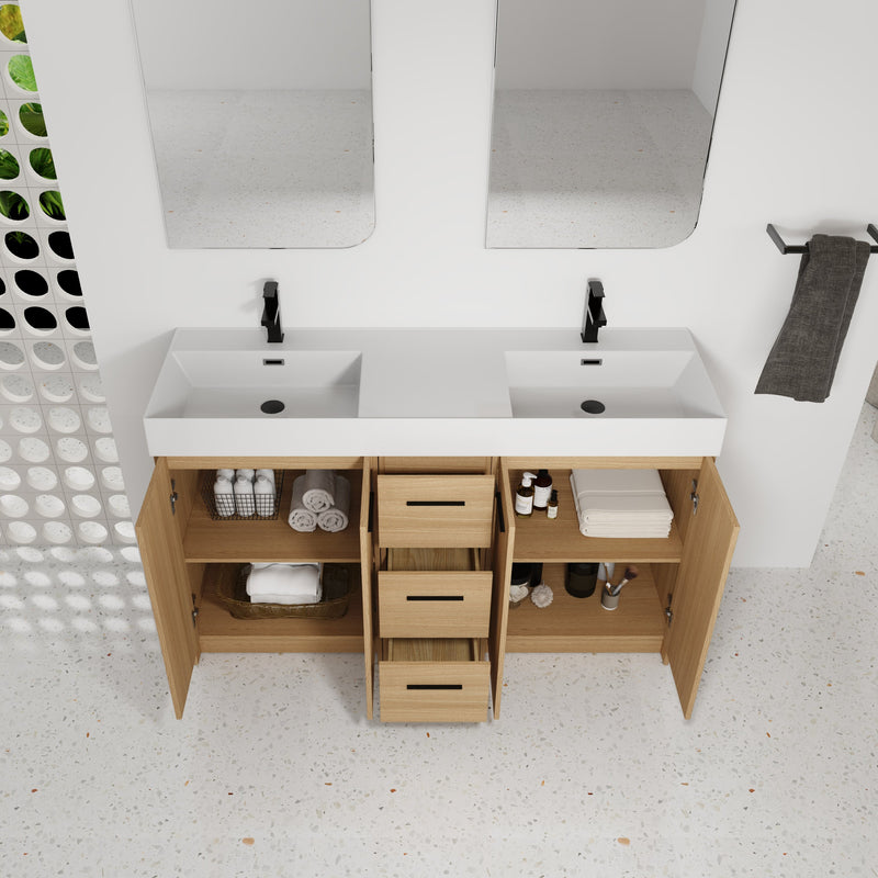 60" Double Sink Bathroom Vanity with 3 Drawers and Large Storage by HouseOfZazla