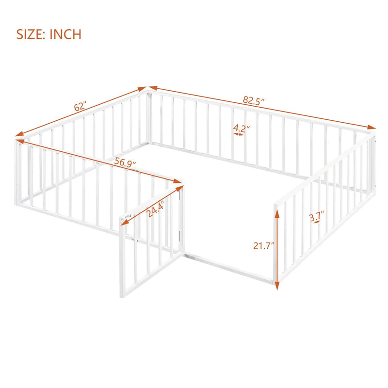 Metal Floor Bed Frame With Fence And Door by Unique Piece Furniture