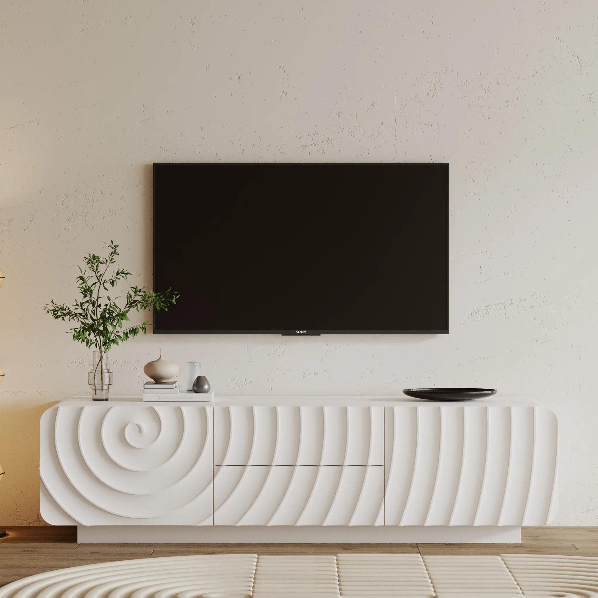 58" TV Console with Modern Unique Spiral Wave Design by HouseOfZazla
