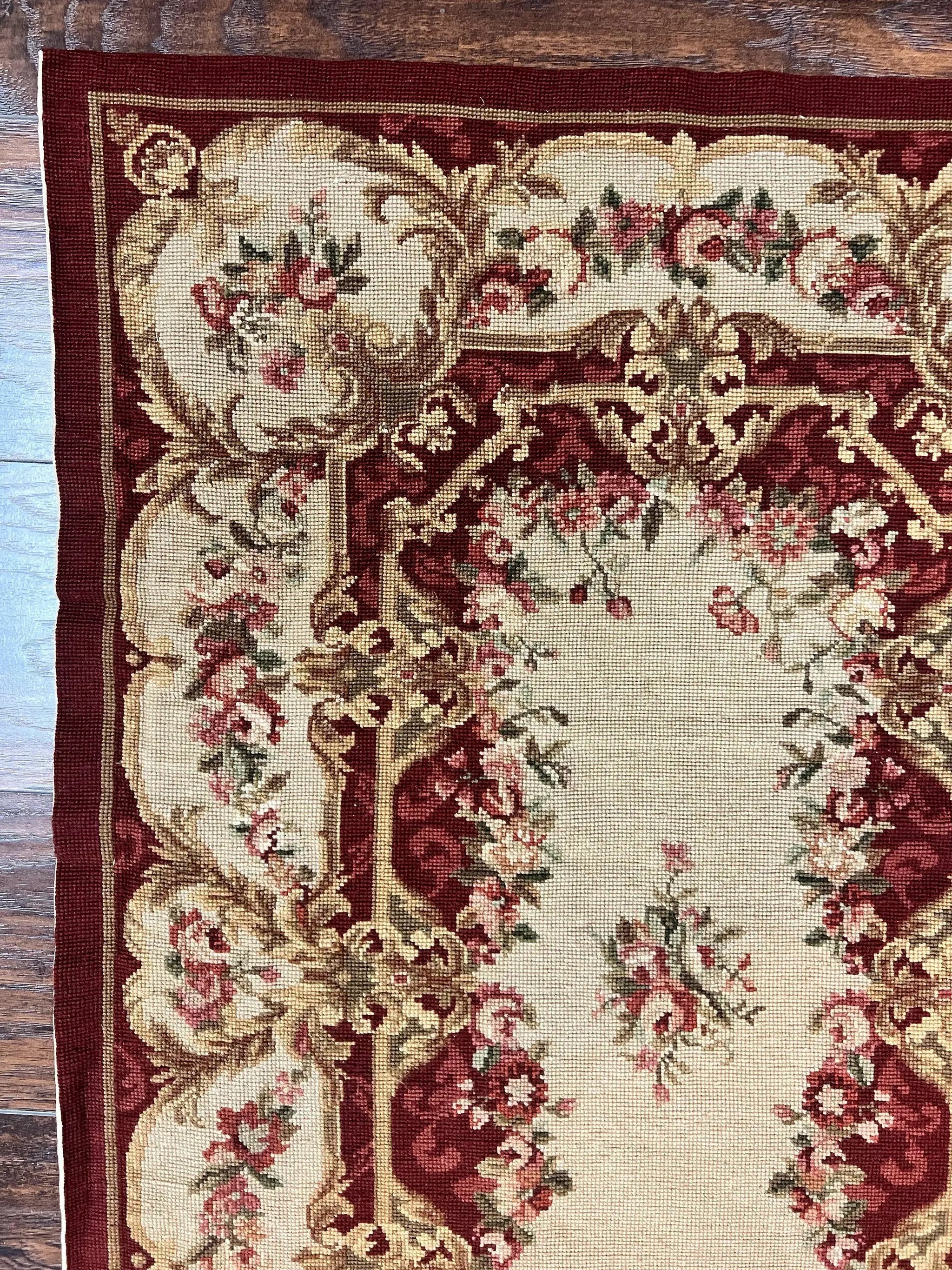 Needlepoint Runner Rug 2.5 x 10.7, Tan Runner Rug, Flatweave Runner, Aubusson European Design, Needlepoint Rug, Long Runner, Hallway Rug by Jewel Rugs