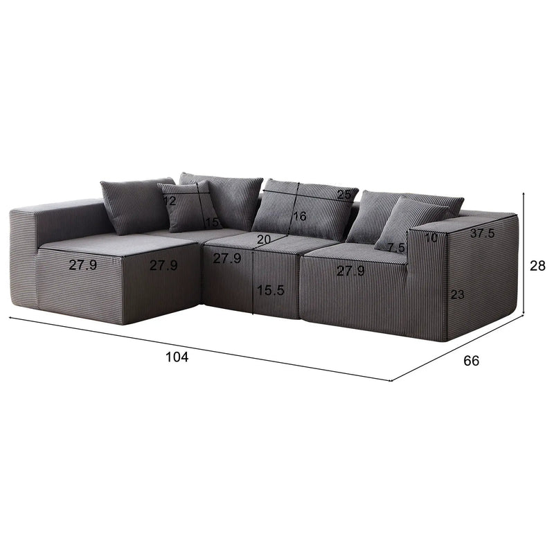 Modular L Shaped Sectional Compressed Sofa, Free Combination by HouseOfZazla