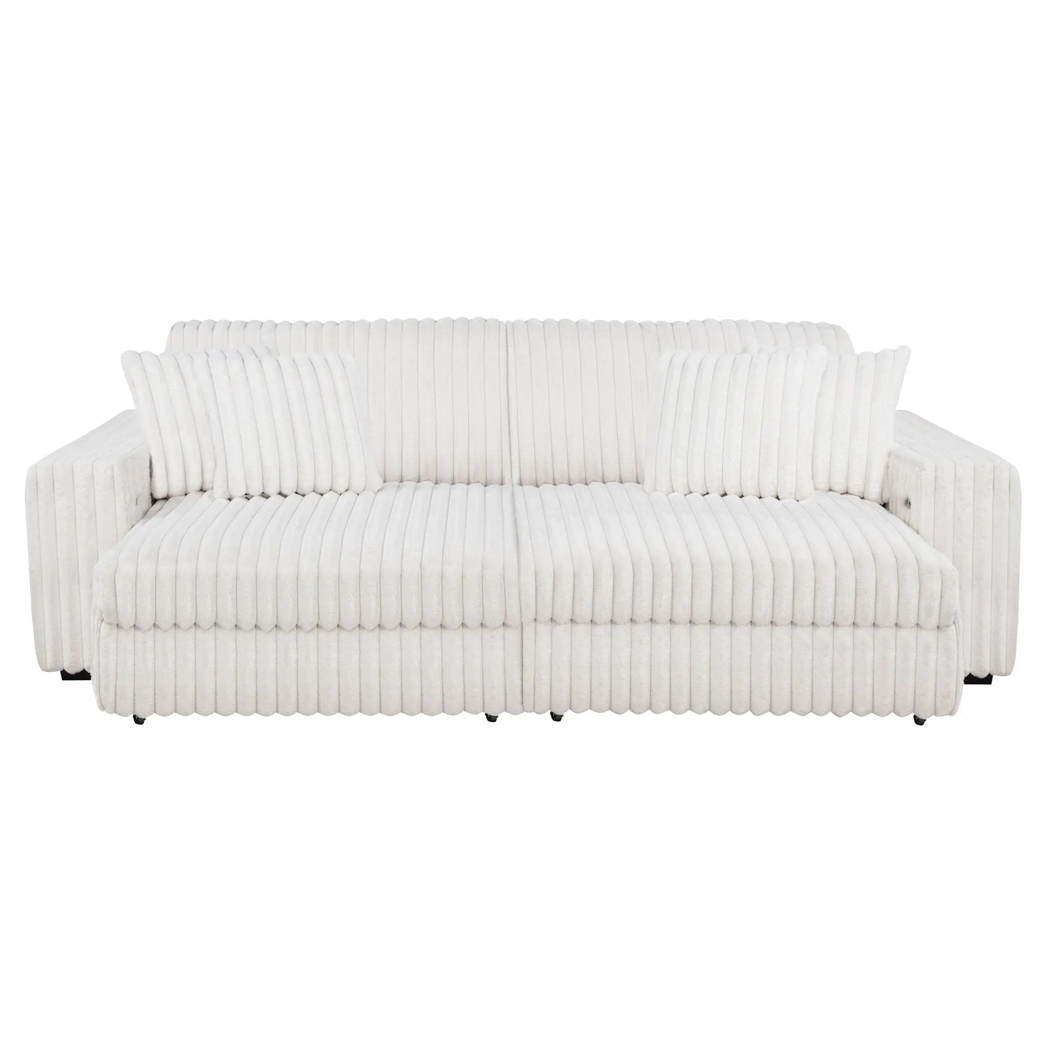 Jacana Corduroy Upholstered Dual Power Chaise Sofa Ivory by Unique Piece Furniture