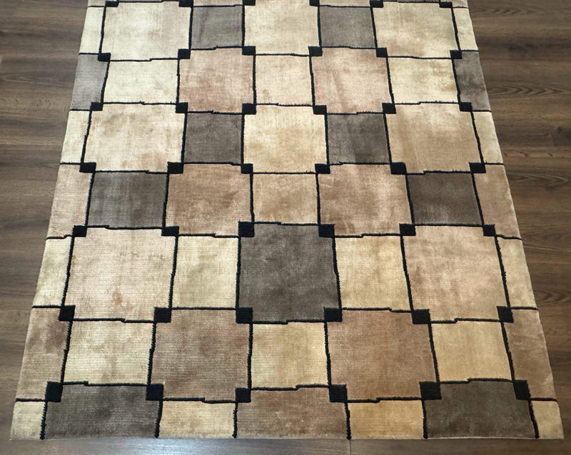 Tibetan Wool Rug 5x8, Contemporary Modern Carpet, Abstract Design, Soft Thick Pile, Pair B by Jewel Rugs