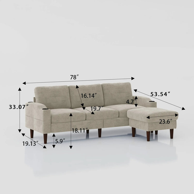 3 Seater Convertible Combination L Shaped Sofa With Footstools With Storage