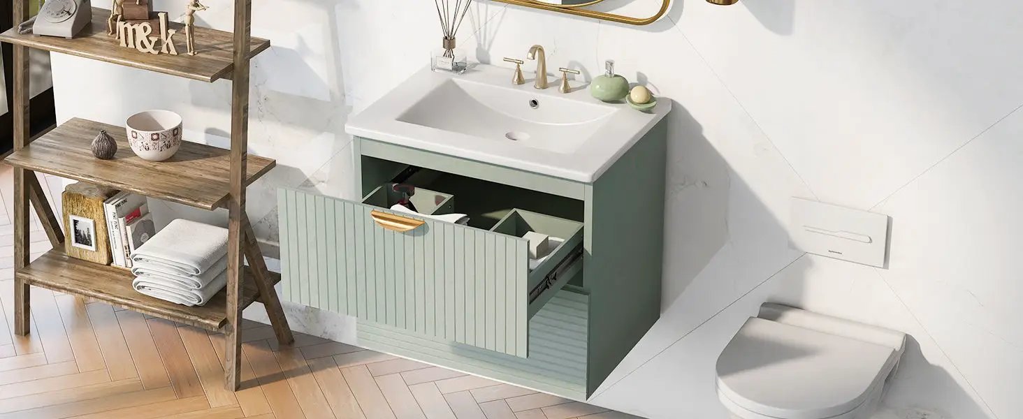 Modern Wall-Mounted Bathroom Vanity With 2 Drawers, Ideal For Small Bathrooms - Green by HouseOfZazla