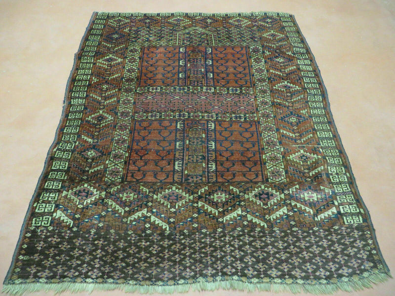 Antique Turkoman Ensi Wool Rug 4x5 by Jewel Rugs