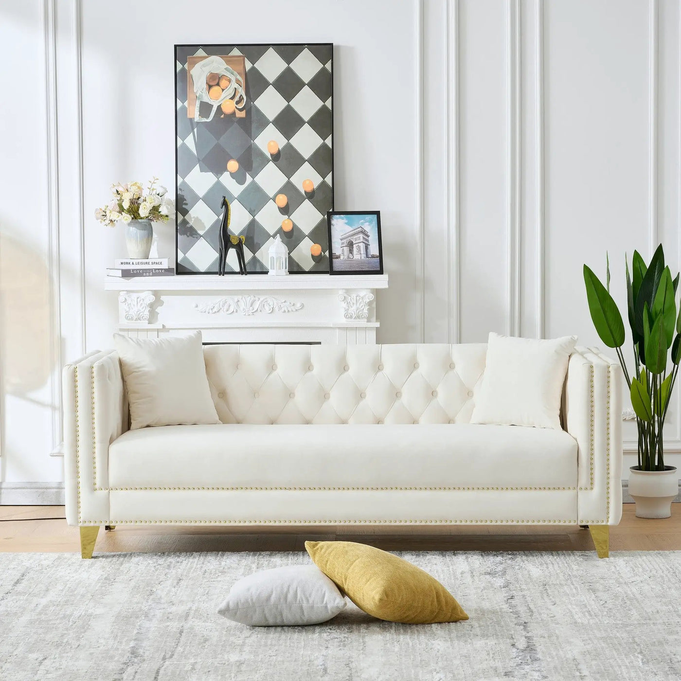 3 Seater Deep Seat Sofa, Sofa With Button Nailhead, Square Arm by HouseOfZazla